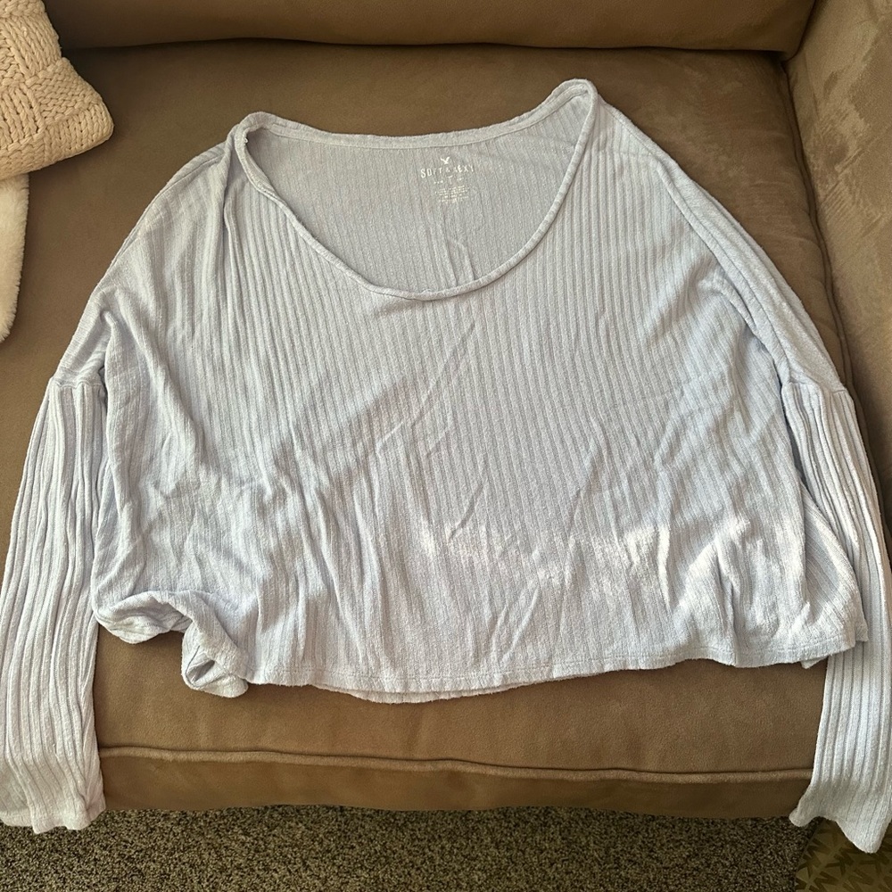 American Eagle Outfitters Soft Periwinkle Ribbed Wide Neck Sweater Top